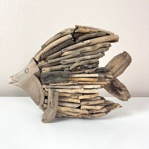 Handmade Driftwood Fish Sculpture - Coastal Home Decor Rustic Beach Art